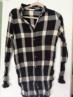 Zara Black, Cream & Gray Checked Button-Down Shirt stretch